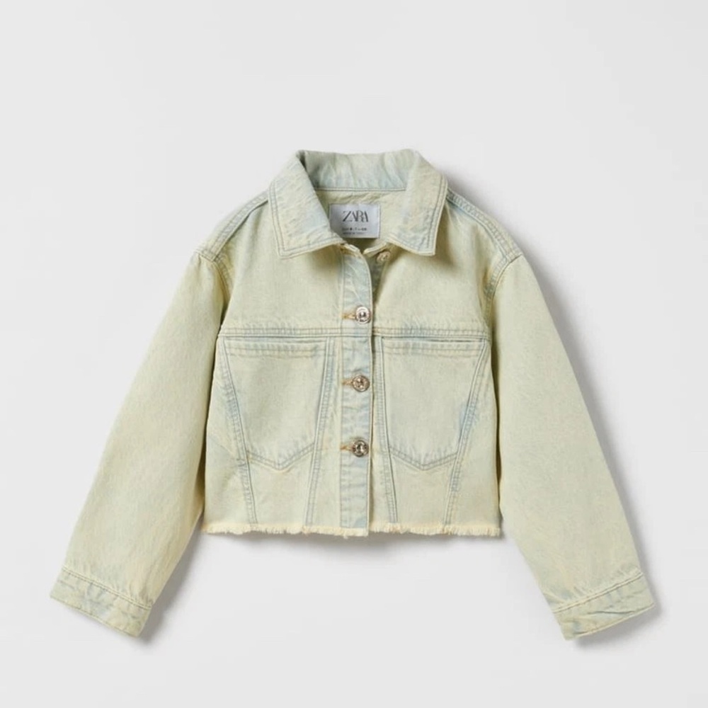Zara Kids Washed Denim Jacket Yellow 8-9 Girls